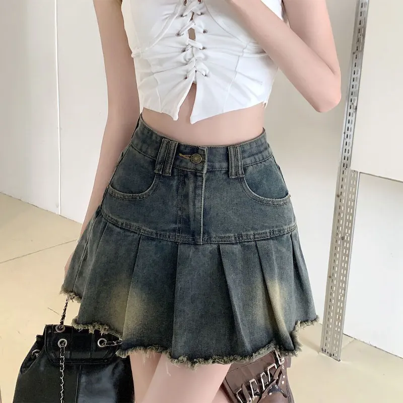 American Retro Pleated Spliced Skirts Summer Hotsweet High Waist A-Line Women's Clothing Fashion Distressed Tassel Mini Skirts
American Retro Pleated Spliced Skirts Summer Hotsweet High Waist A-Line Women's Clothing Fashion Distressed Tassel Mini Skirts