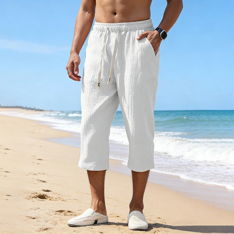 Summer Men Linen Capri Pants Drawstring Waist Loose Solid Color Casual Trousers For Daily Beach Vacation Outdoor Travel Wear
Summer Men Linen Capri Pants Drawstring Waist Loose Solid Color Casual Trousers For Daily Beach Vacation Outdoor Travel Wear
