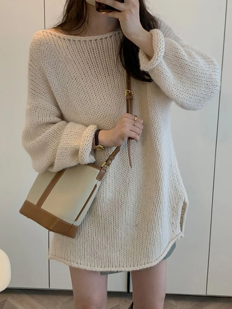 Khaki Knitted Sweater Lazy Ele Loose Top Beautiful Fem Faion Autumn New Sle Sweet Sle Polyester Fiber Long Sve
Khaki Knitted Sweater Lazy Ele Loose Top Beautiful Fem Faion Autumn New Sle Sweet Sle Polyester Fiber Long Sve