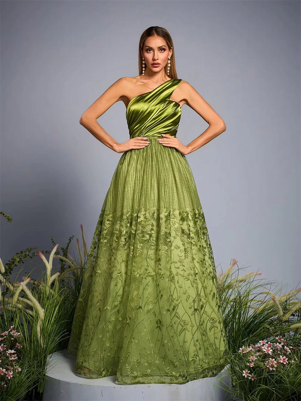 Custom strapless floor-grazing gown has soft silky touch, great comfort and gorgeous natural luster all over
Custom strapless floor-grazing gown has soft silky touch, great comfort and gorgeous natural luster all over