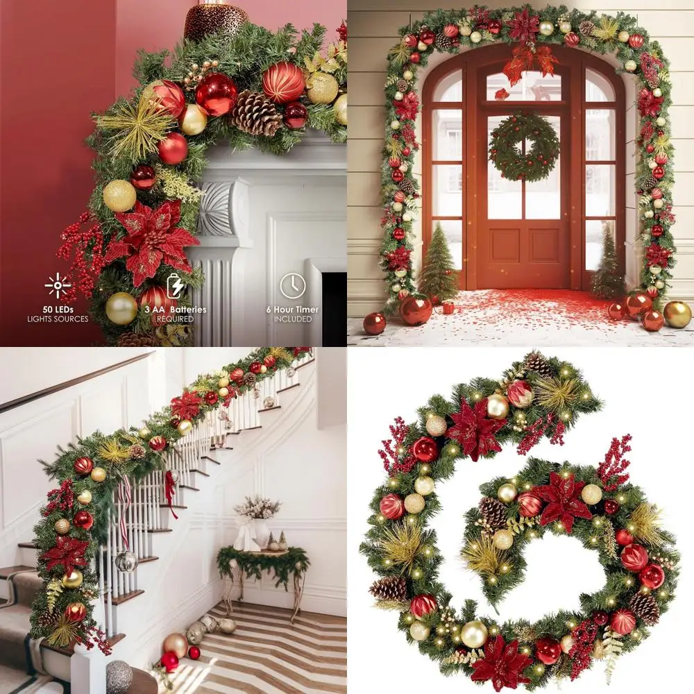 Battery-Powered 9 Ft Red & Gold LED Christmas Garland with 50 Lights, Holiday Decor (Batteries Not Included)
Battery-Powered 9 Ft Red & Gold LED Christmas Garland with 50 Lights, Holiday Decor (Batteries Not Included)