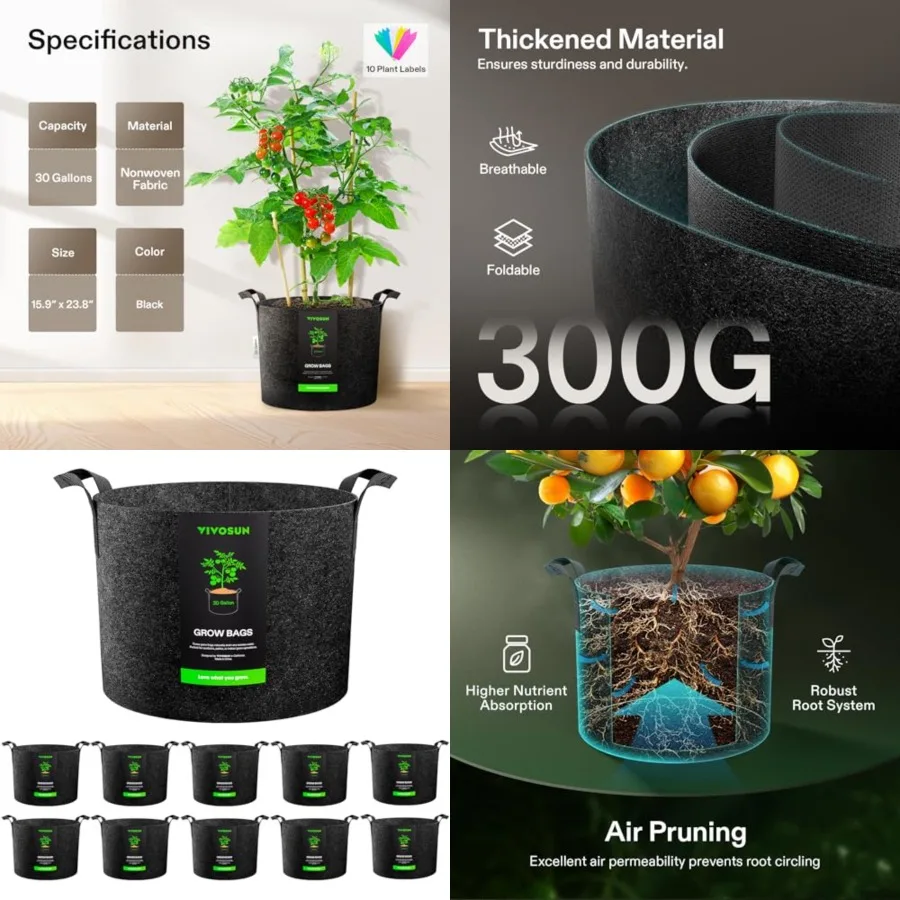 0-Pack 30 Grow Bags, Reinforced Planter Fabric Pots for Gardening Black
0-Pack 30 Grow Bags, Reinforced Planter Fabric Pots for Gardening Black