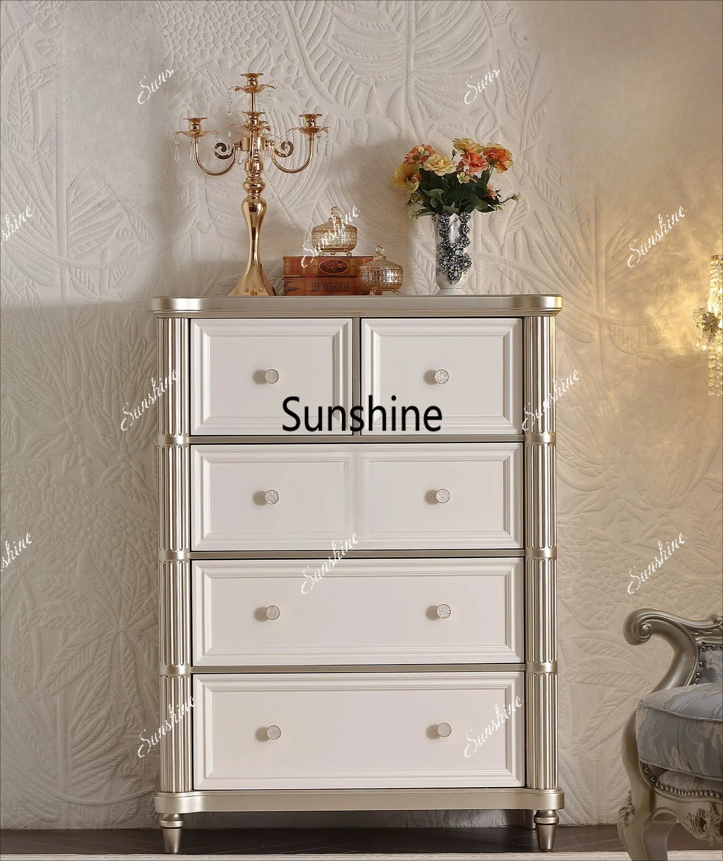 French solid wood chest of drawers living room bedroom cream wind storage side cabinet
French solid wood chest of drawers living room bedroom cream wind storage side cabinet