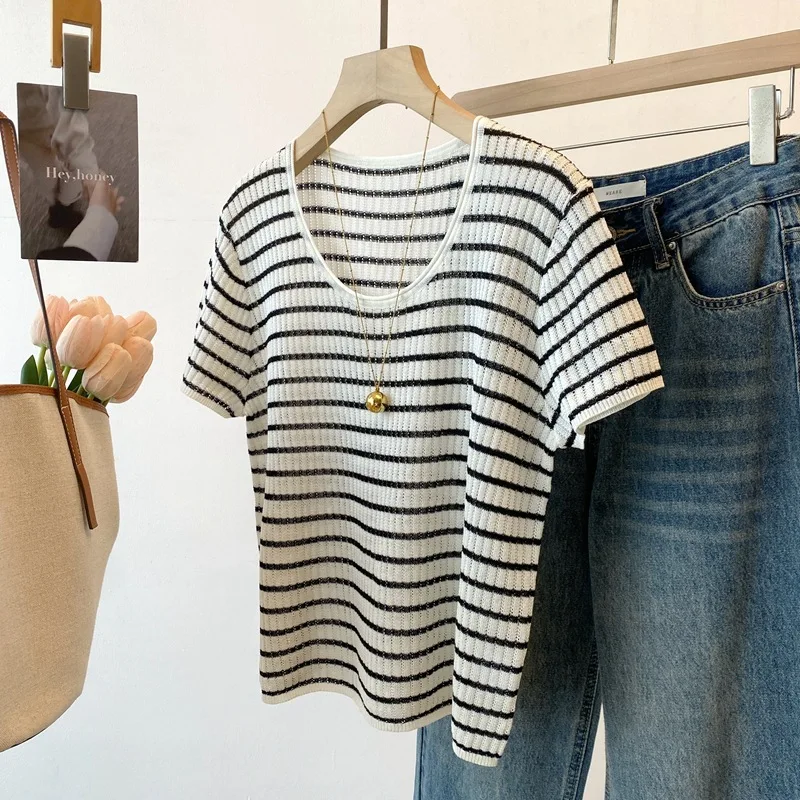 Dave&di 26 Summer New Product Curled Edge Round Neck Short Sleeve Knitted Shirt Lanjing Skin Friendly Versatile Top
Dave&di 26 Summer New Product Curled Edge Round Neck Short Sleeve Knitted Shirt Lanjing Skin Friendly Versatile Top