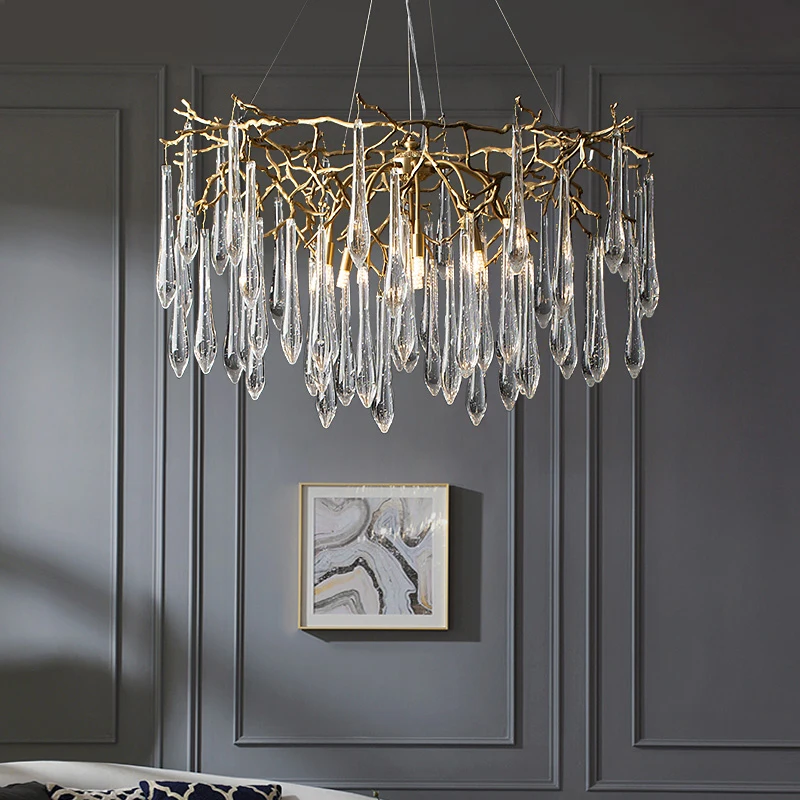 Crystal chandelier post-modern living room dining room bedroom full copper branch water drop lamp
Crystal chandelier post-modern living room dining room bedroom full copper branch water drop lamp