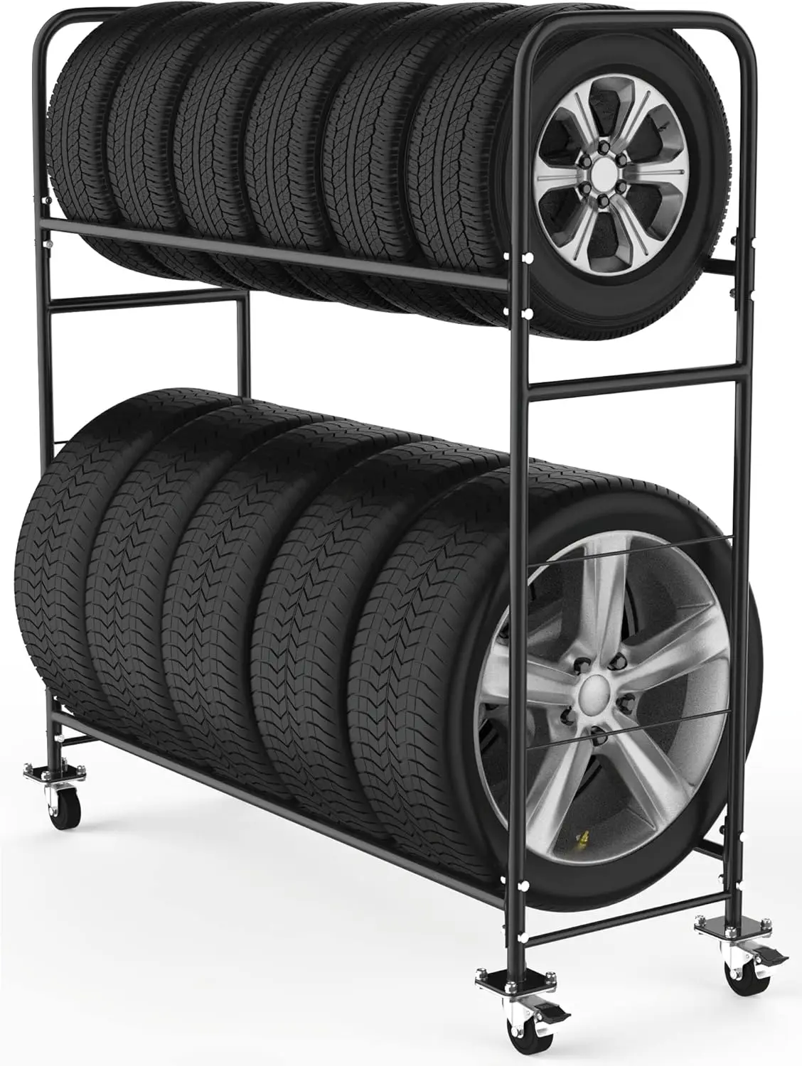 Tire Storage Rack on Wheels for Garage, 2-Tier Heavy Duty Organizer with Wheels, 60 Inch Indoor Outdoor Shelving
Tire Storage Rack on Wheels for Garage, 2-Tier Heavy Duty Organizer with Wheels, 60 Inch Indoor Outdoor Shelving