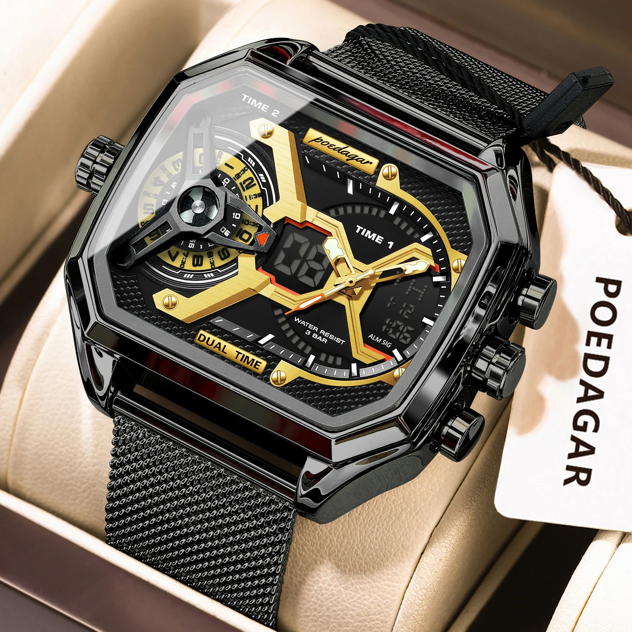 POEDAGAR Trendy Men's Watches Date Week LED Electronic Military Man Watch Waterproof Stainless Steel Mesh Sport Quartz Men Clock
POEDAGAR Trendy Men's Watches Date Week LED Electronic Military Man Watch Waterproof Stainless Steel Mesh Sport Quartz Men Clock
