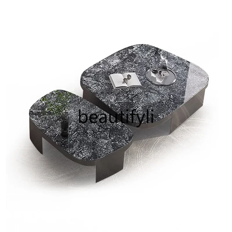 Coffee table light luxury modern high sense 2024 new stainless steel special-shaped rock slab
Coffee table light luxury modern high sense 2024 new stainless steel special-shaped rock slab