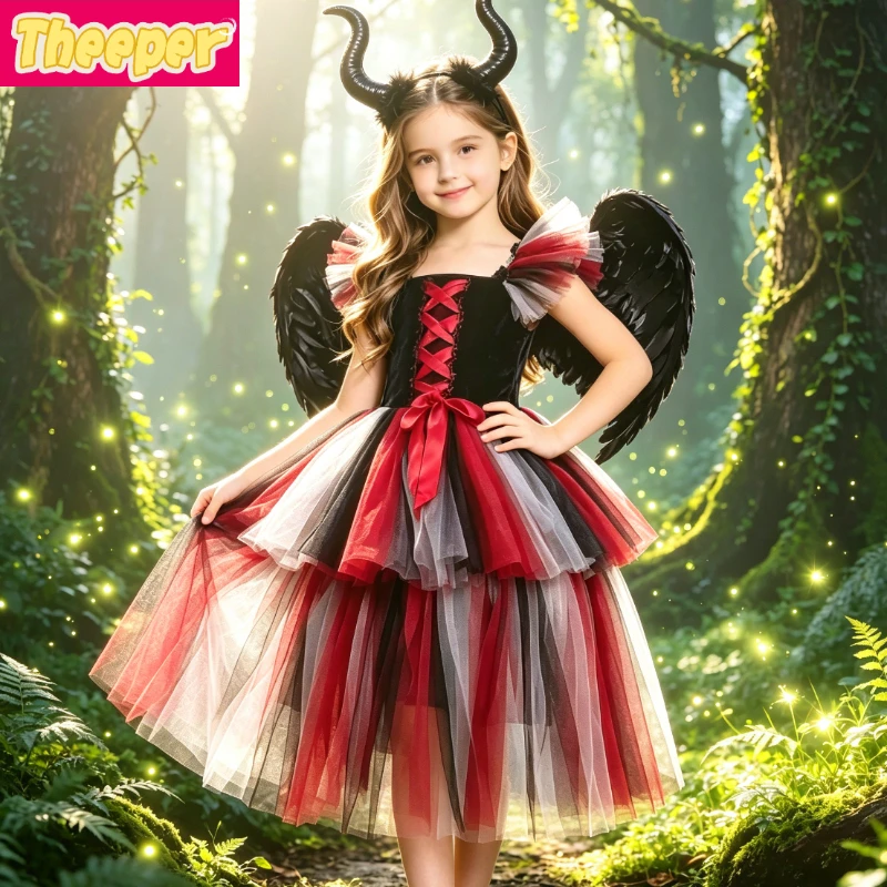 Dark Queen Themed Tulle Costume with Trailing Tail, Horn and Wing Ornaments Perfect for Halloween Disguise and Seasonal Carnival
Dark Queen Themed Tulle Costume with Trailing Tail, Horn and Wing Ornaments Perfect for Halloween Disguise and Seasonal Carnival