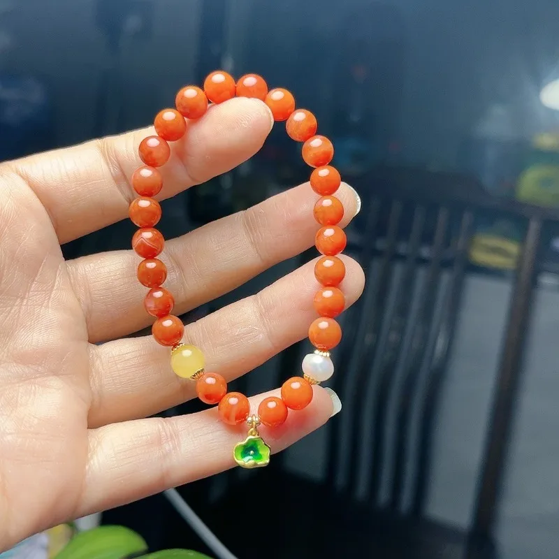 Natural Nanhong Agate Bracelet with Pearl Single Circle Women's Persimmon Red Bracelet
Natural Nanhong Agate Bracelet with Pearl Single Circle Women's Persimmon Red Bracelet