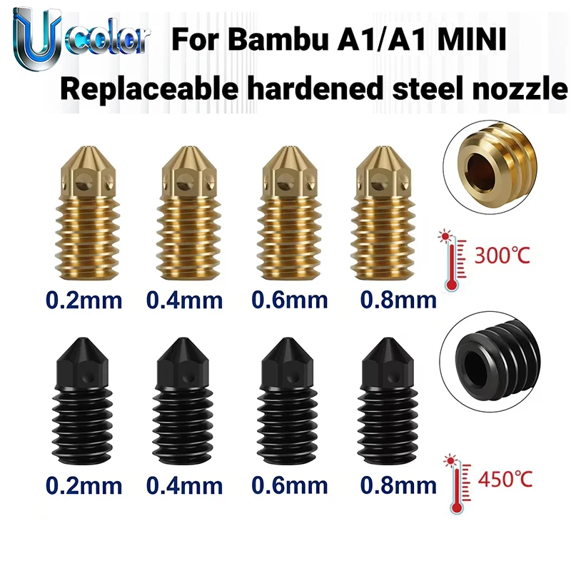 Сопло для Bambu Lab A1 A1 mini, латунное сопло, сопло из закаленной стали, сопла 0.2/0.4/0.6/0.8 мм, для Bambu Lab A1 A1mini
Сопло для Bambu Lab A1 A1 mini, латунное сопло, сопло из закаленной стали, сопла 0.2/0.4/0.6/0.8 мм, для Bambu Lab A1 A1mini