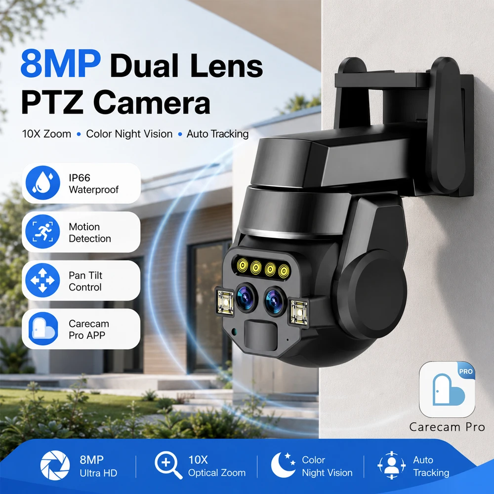 Outdoor PTZ Surveillance Camera 4K 8MP Dual Lens Smart Security Cam With Pan Tilt Control 10X Zoom Full Color Night Vision Carecam Pro APP
Outdoor PTZ Surveillance Camera 4K 8MP Dual Lens Smart Security Cam With Pan Tilt Control 10X Zoom Full Color Night Vision Carecam Pro APP