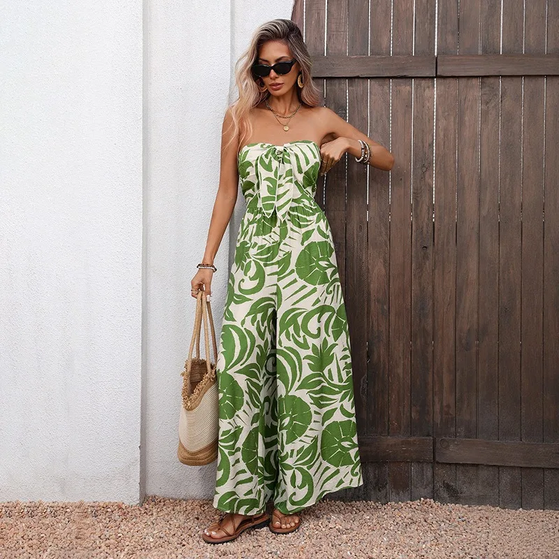 2026 Summer New Casual Vacation Clear Fresh Style Sexy Jumpsuit with High Waist, Strapless Green Leaf Print Jumpsuit
2026 Summer New Casual Vacation Clear Fresh Style Sexy Jumpsuit with High Waist, Strapless Green Leaf Print Jumpsuit