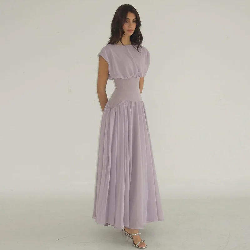 2025 Spring/Summer Women's Round Neck Short Sleeve Waist for Slimming and Pleated Long Dress
2025 Spring/Summer Women's Round Neck Short Sleeve Waist for Slimming and Pleated Long Dress