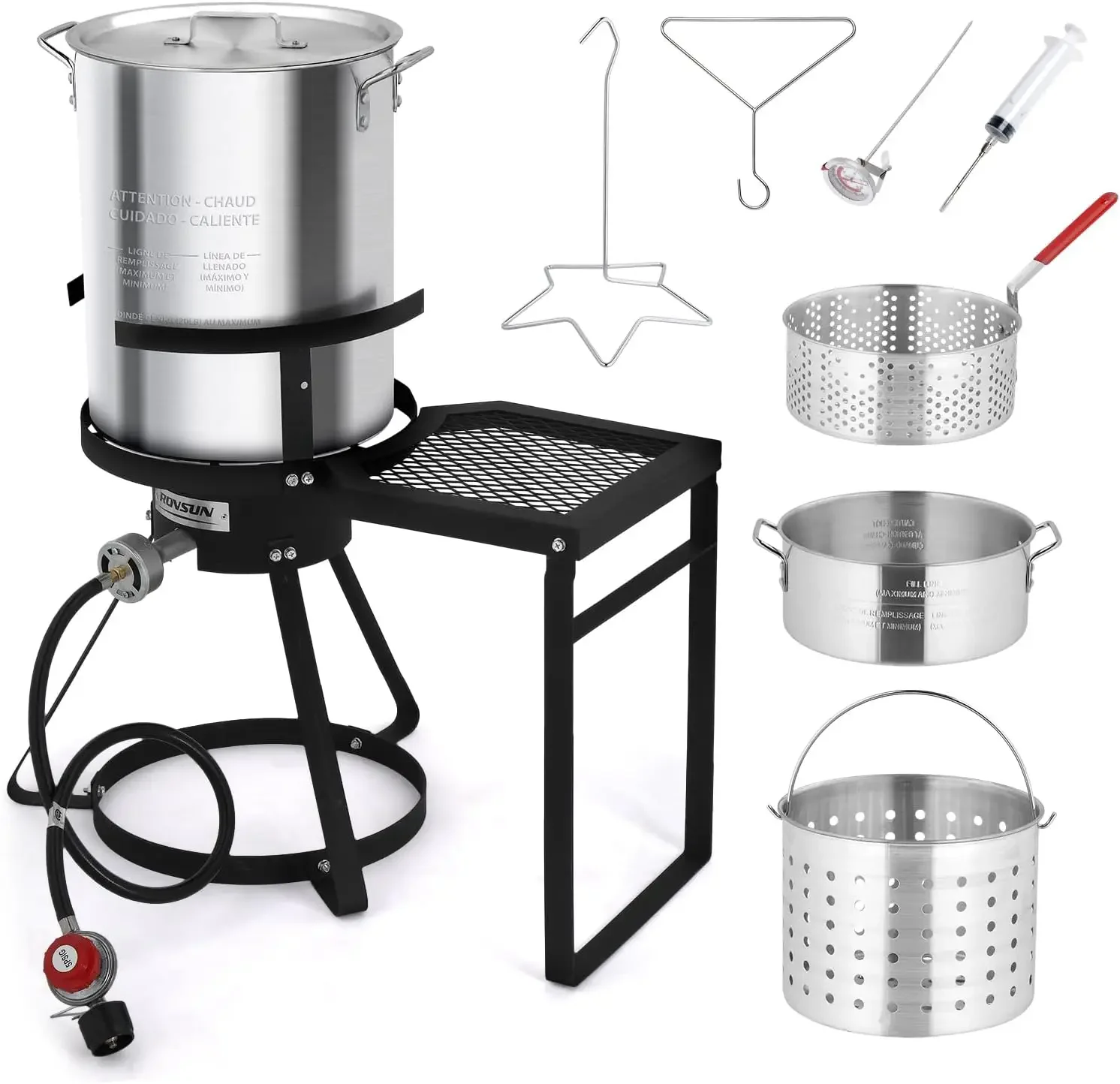 30QT Turkey Fryer & 10QT Fish Fryer Kit, 55000BTU Propane Stove with Shelf, Aluminum Outdoor Deep Fryer & Seafood Boiler Steamer
30QT Turkey Fryer & 10QT Fish Fryer Kit, 55000BTU Propane Stove with Shelf, Aluminum Outdoor Deep Fryer & Seafood Boiler Steamer