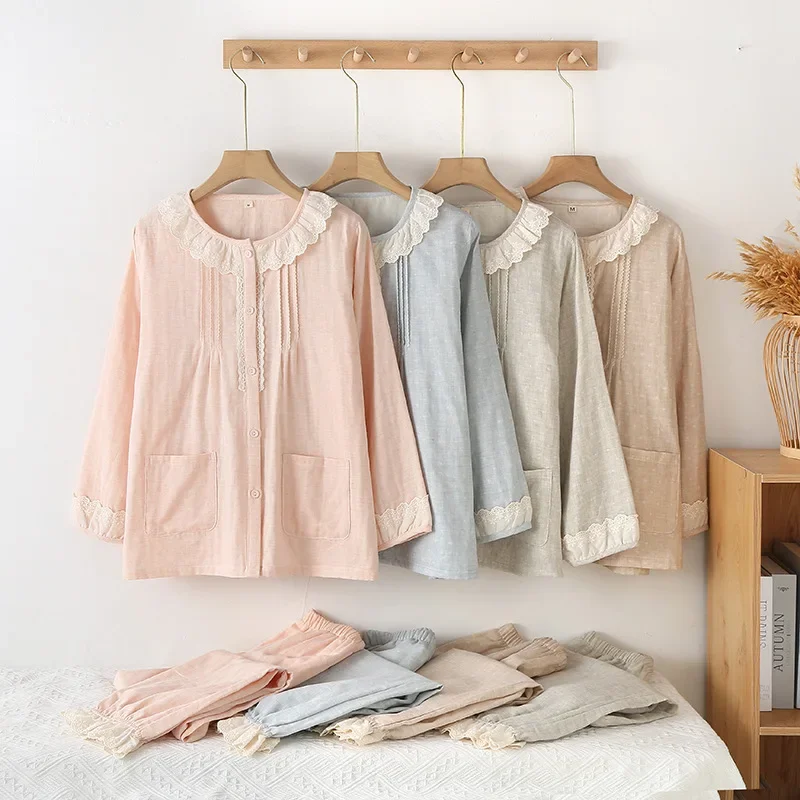 MIANDUONI Pajamas Loungewear Suit Spring And Autumn Pure Cotton Gauze Female Sweet And Cute Lace Thin Long-Sleeved
MIANDUONI Pajamas Loungewear Suit Spring And Autumn Pure Cotton Gauze Female Sweet And Cute Lace Thin Long-Sleeved