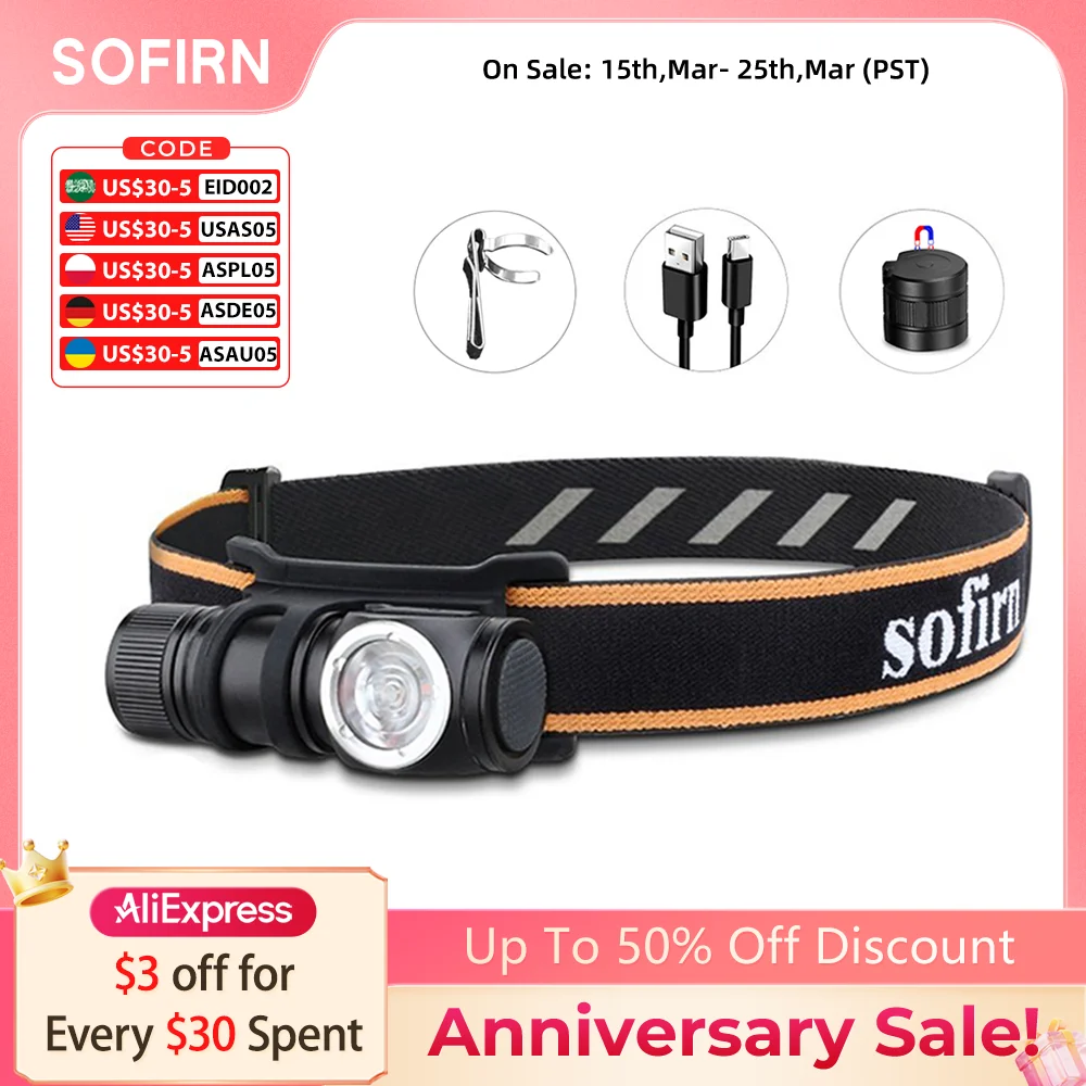 Sofirn HS10 USB C Rechargeable Mini 16340 Headlamp 1100lm LH351D 90CRI Angle Flashlight TIR Optics with Magnet Tail 2 Groups
Sofirn HS10 USB C Rechargeable Mini 16340 Headlamp 1100lm LH351D 90CRI Angle Flashlight TIR Optics with Magnet Tail 2 Groups