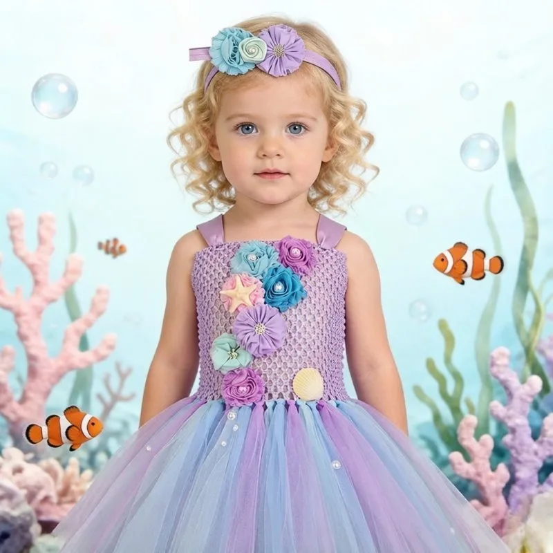 Mermaid-themed Princess Puff Dress Set, 2-Piece Outfit with Floral Headband + Tulle Dress, Kids Costume for Festival & Party
Mermaid-themed Princess Puff Dress Set, 2-Piece Outfit with Floral Headband + Tulle Dress, Kids Costume for Festival & Party