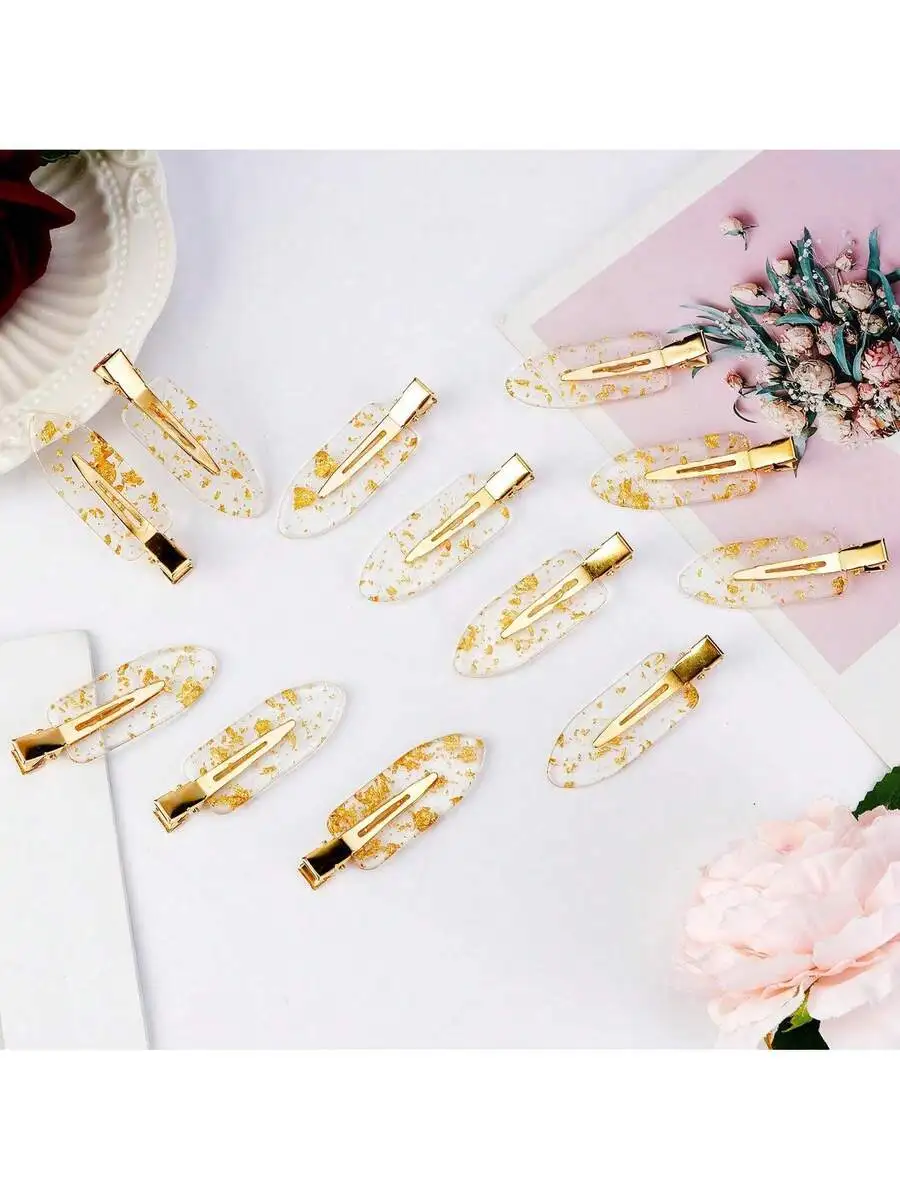 12pcs Gold Foil Acrylic Hair Clips For Women Fashion Side Bangs Barrettes
12pcs Gold Foil Acrylic Hair Clips For Women Fashion Side Bangs Barrettes