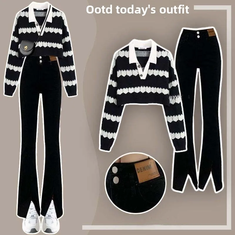 Spring Knitted Sweater And Jeans Two-Piece Set Women's Fashionable Striped Design Open-Crotch Jeans Casual Comfortable Style
Spring Knitted Sweater And Jeans Two-Piece Set Women's Fashionable Striped Design Open-Crotch Jeans Casual Comfortable Style