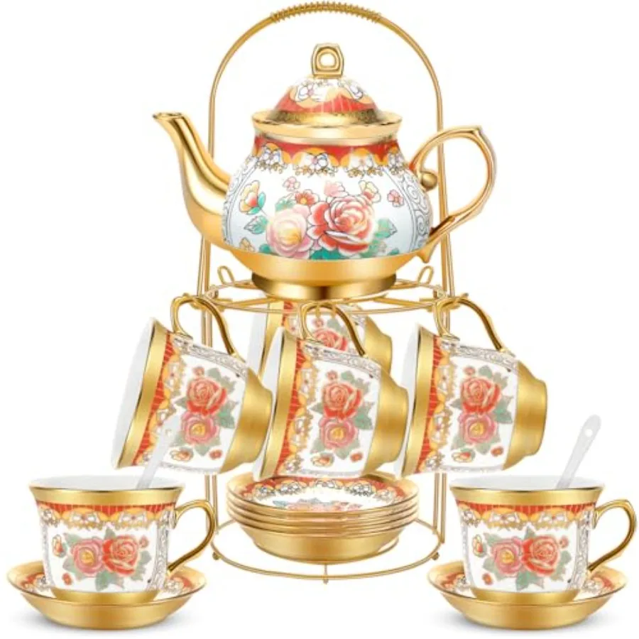 20 Pcs Porcelain Tea Set for Adults with Metal Holder and Spoon European Ceramic Tea Party Set Flower Painting Teapot Cup Sauce
20 Pcs Porcelain Tea Set for Adults with Metal Holder and Spoon European Ceramic Tea Party Set Flower Painting Teapot Cup Sauce