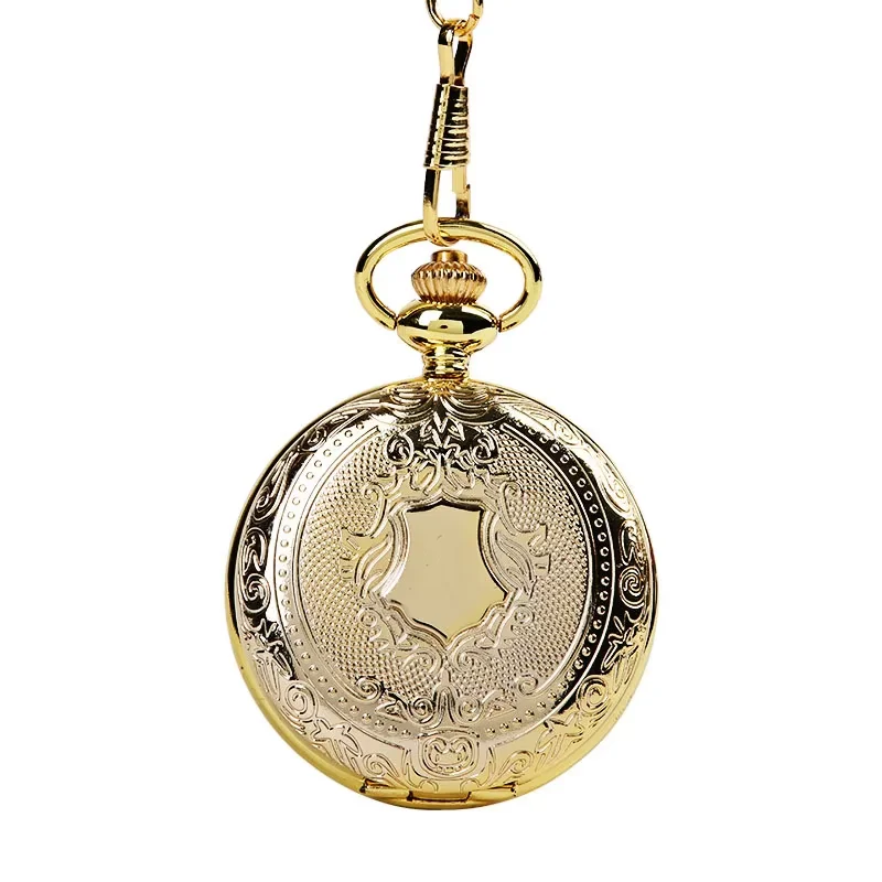 New fashion gold European retro style solid cover quartz pocket watch large double-sided carved wall charts shield with necklace
New fashion gold European retro style solid cover quartz pocket watch large double-sided carved wall charts shield with necklace