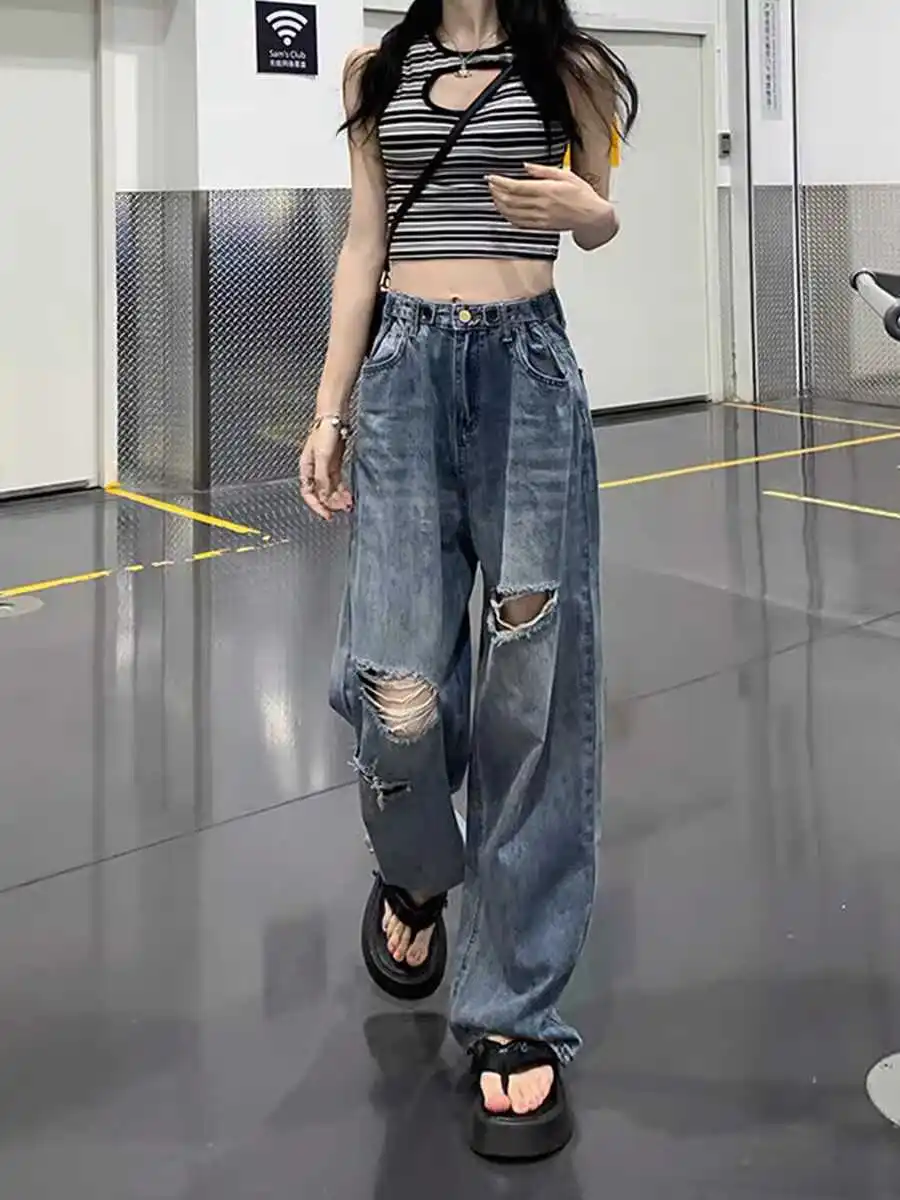 American Style High Waist Straight Leg Jeans Women's Spring Summer New plus Size Loose Slimming Knee Hole Long Pants
American Style High Waist Straight Leg Jeans Women's Spring Summer New plus Size Loose Slimming Knee Hole Long Pants