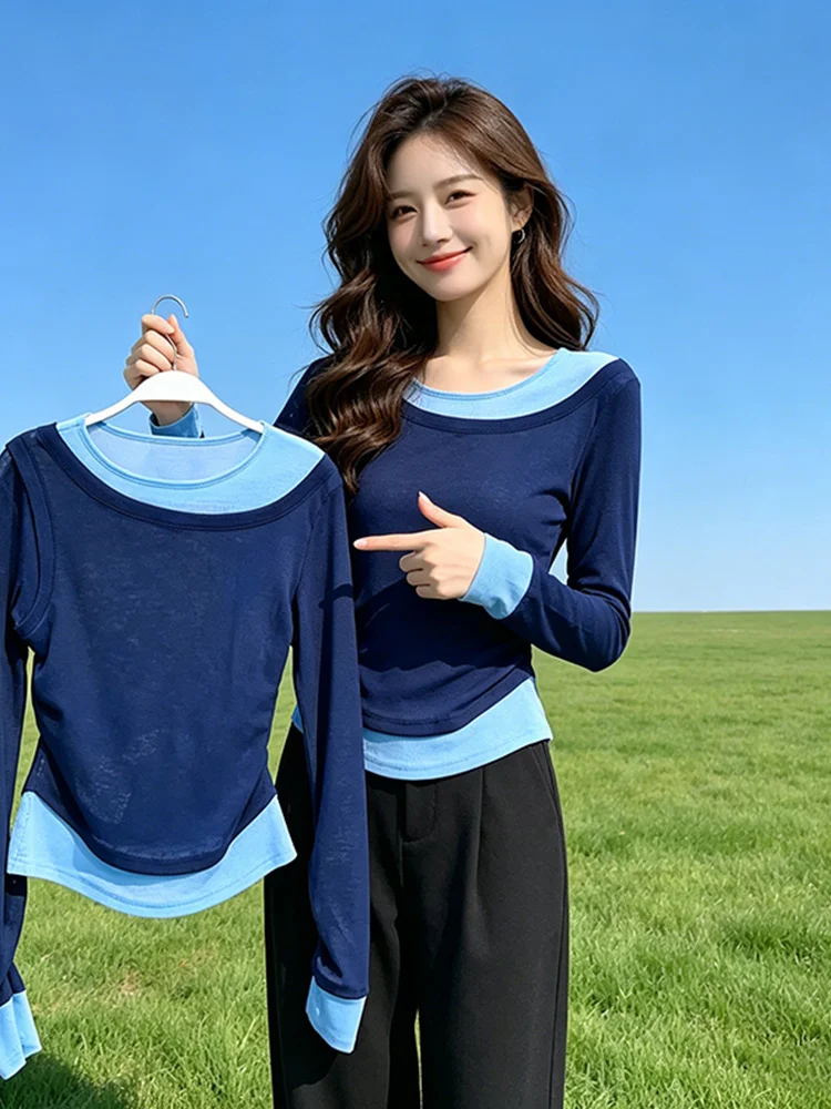 Slim Fit Long Sleeve T-Shirt Women's Fashionable Asymmetrical Color Block Casual Shirt Thin Cover up Top for Summer 2026
Slim Fit Long Sleeve T-Shirt Women's Fashionable Asymmetrical Color Block Casual Shirt Thin Cover up Top for Summer 2026