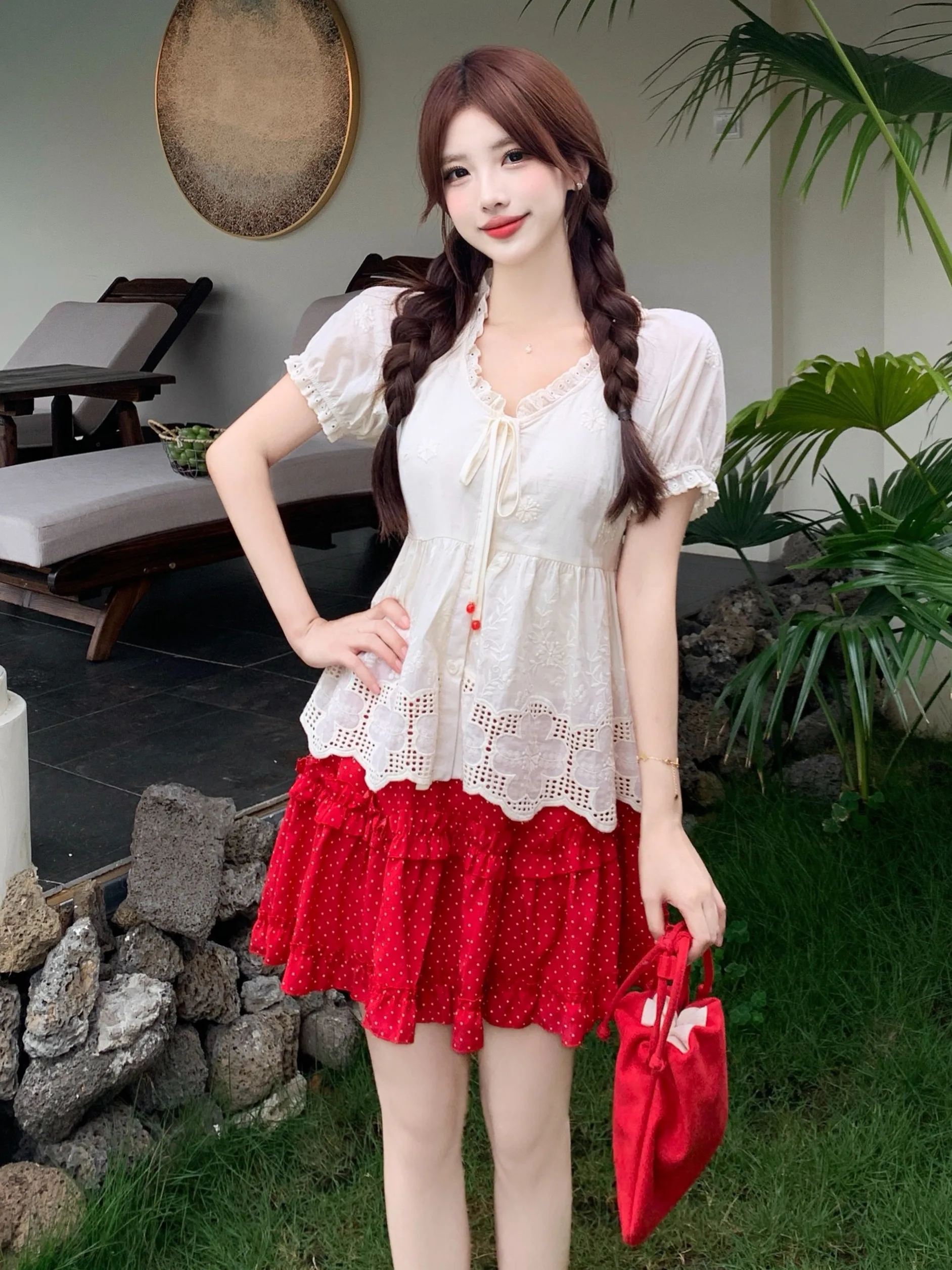 Sweet plus Size Women's Summer Outfit with Bow Tie Short Sleeve Red Polka Dot Skirt And Shirt Korean Style High Waist Ca...
Sweet plus Size Women's Summer Outfit with Bow Tie Short Sleeve Red Polka Dot Skirt And Shirt Korean Style High Waist Ca...