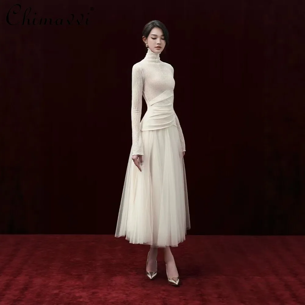 French Elegant Temperament Stand Collar Long-sleeved Slim Top High Waist A-line Mesh Long Skirts Two-piece Set for Women Summer
French Elegant Temperament Stand Collar Long-sleeved Slim Top High Waist A-line Mesh Long Skirts Two-piece Set for Women Summer