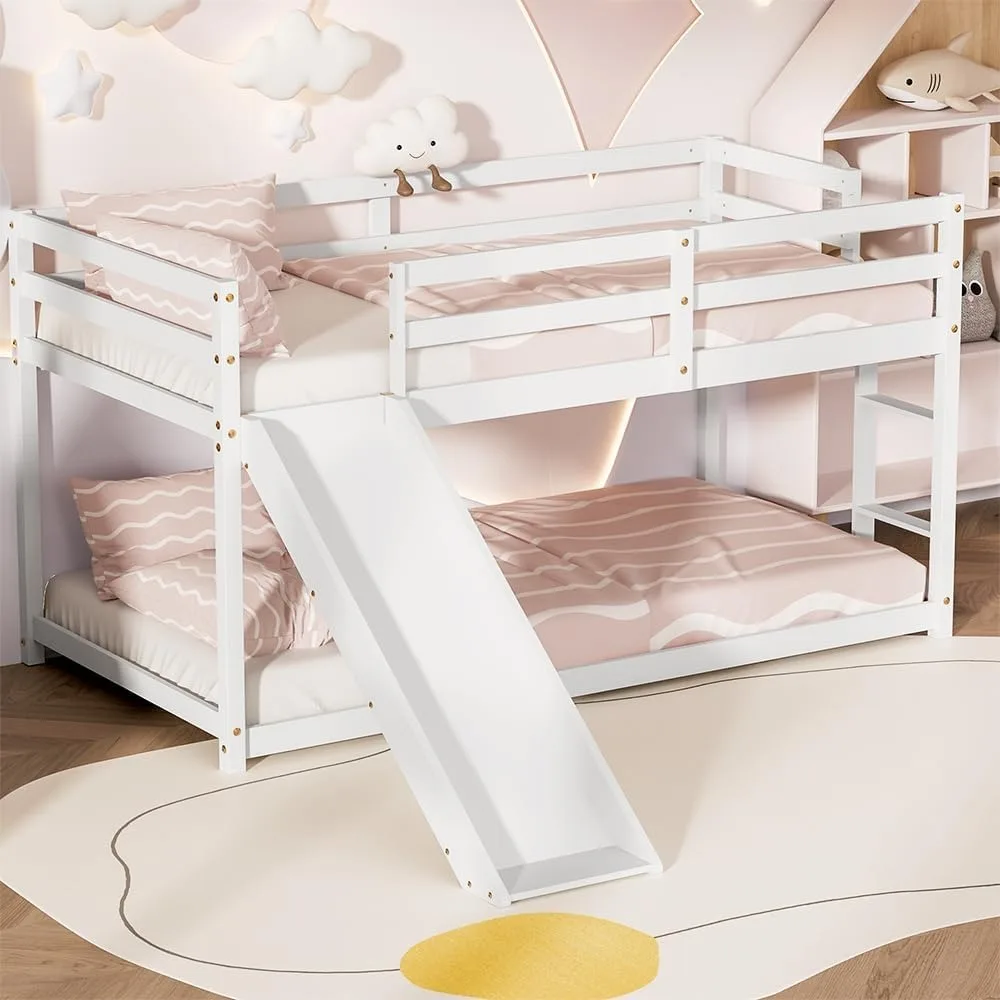 Low Bunk Bed with Slide, Floor Loft Bed with Climbing Ladder, Wood Twin Bunk Bed Frame with Full Guardrails & Storage Space for
Low Bunk Bed with Slide, Floor Loft Bed with Climbing Ladder, Wood Twin Bunk Bed Frame with Full Guardrails & Storage Space for