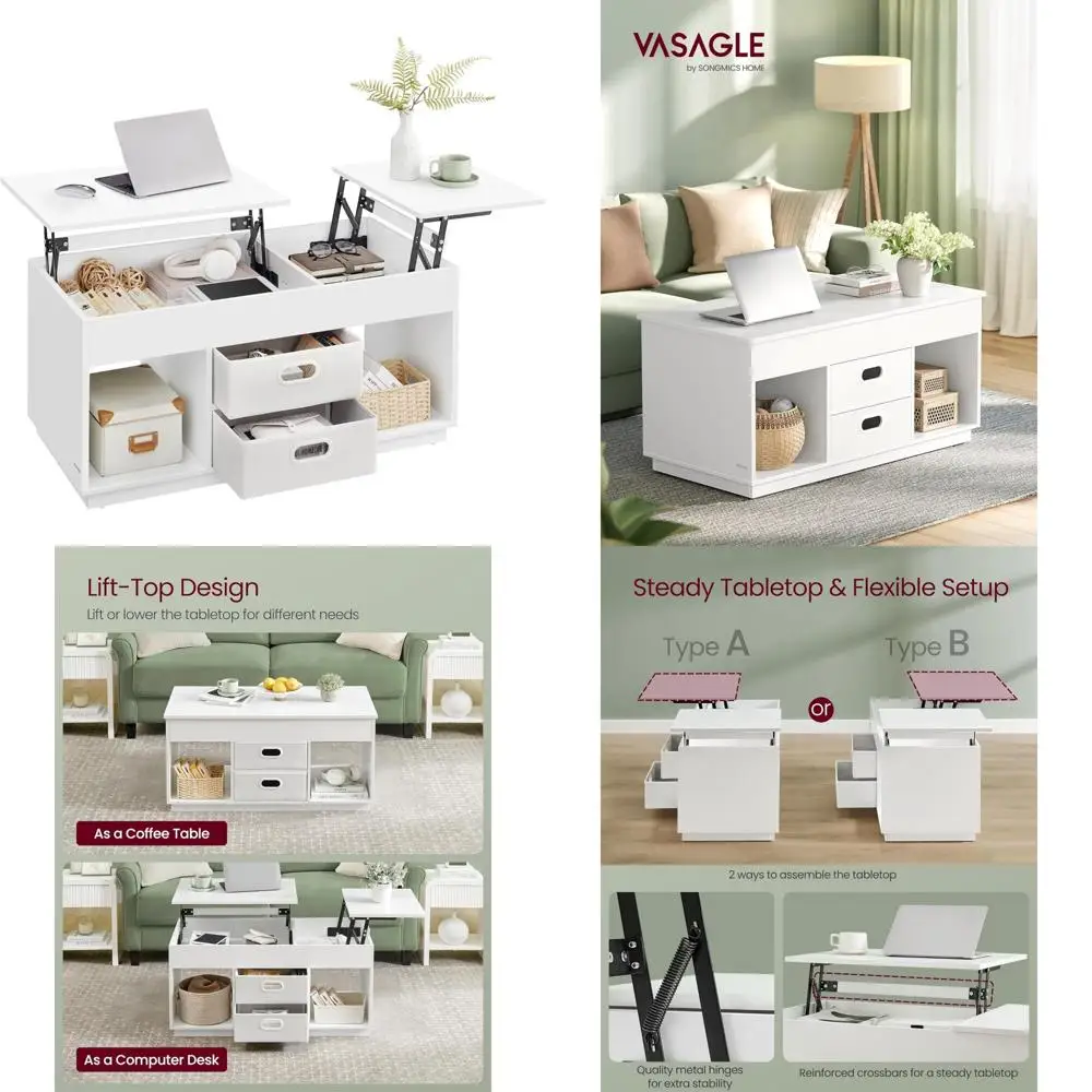 VASAGLE Lift Top Coffee Table with Storage Drawers and Hidden Compartments, Versatile Center Table with Liftable Tabletop
VASAGLE Lift Top Coffee Table with Storage Drawers and Hidden Compartments, Versatile Center Table with Liftable Tabletop