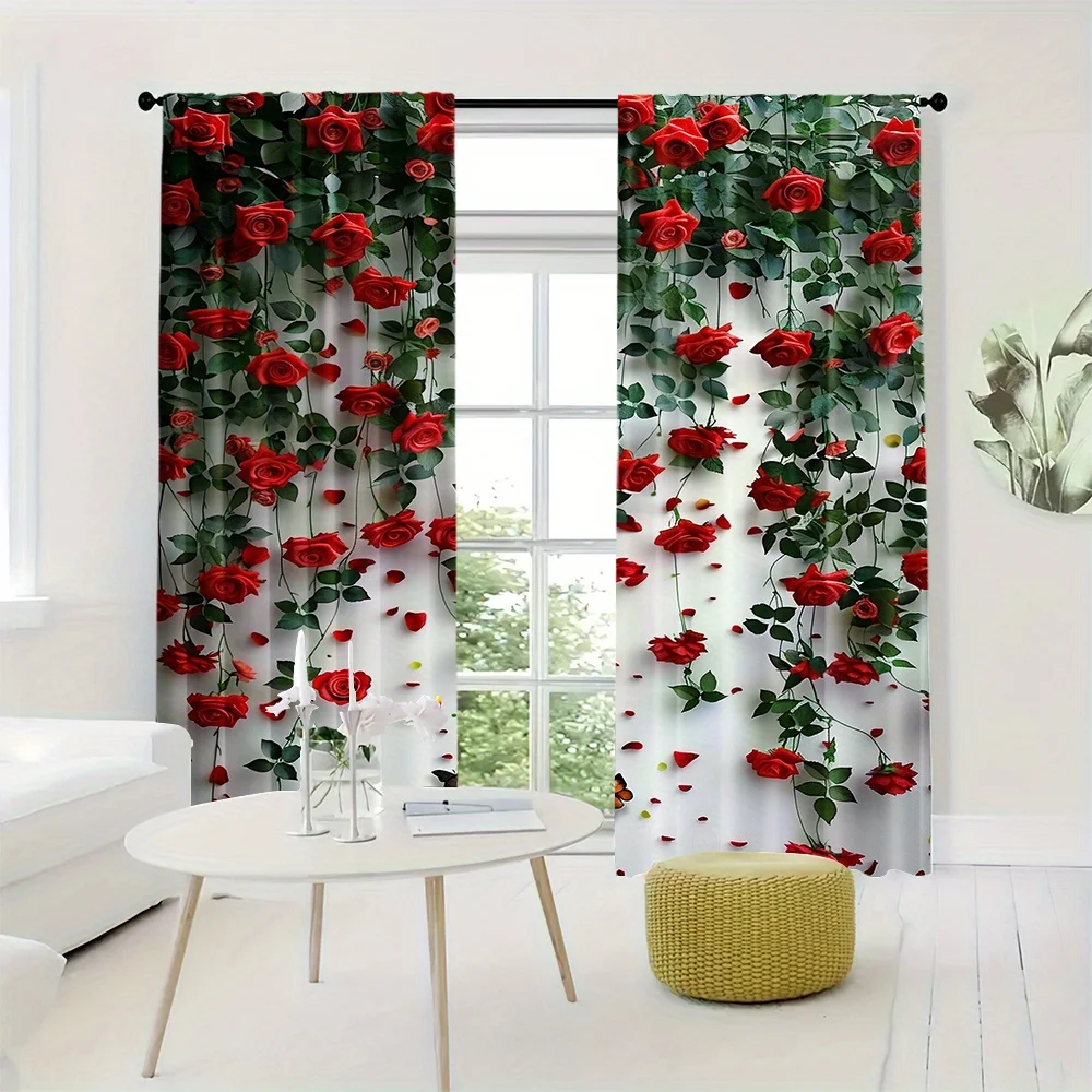 2pcs Contemporary Fashionable Romantic Theme Rose Print Curtains, Light Filtering Drapes for Living Room, Bedroom, Home Decor
2pcs Contemporary Fashionable Romantic Theme Rose Print Curtains, Light Filtering Drapes for Living Room, Bedroom, Home Decor