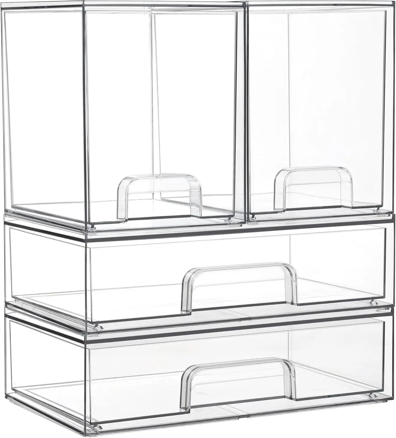 Clear Stackable Storage Drawers Set of 4, Plastic Organizer Bins for Makeup and Cosmetics
Clear Stackable Storage Drawers Set of 4, Plastic Organizer Bins for Makeup and Cosmetics