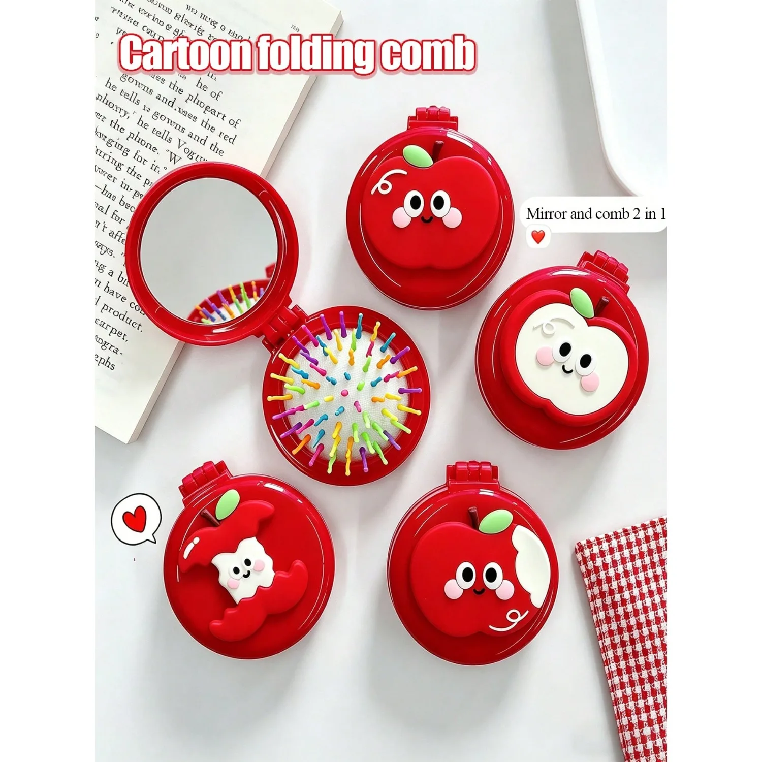 1pc Cute Cartoon Red Apple 2-In-1 Air Cushion Comb & Mirror, Mini Foldable Massage Comb Portable Air Cushion Brush
1pc Cute Cartoon Red Apple 2-In-1 Air Cushion Comb & Mirror, Mini Foldable Massage Comb Portable Air Cushion Brush