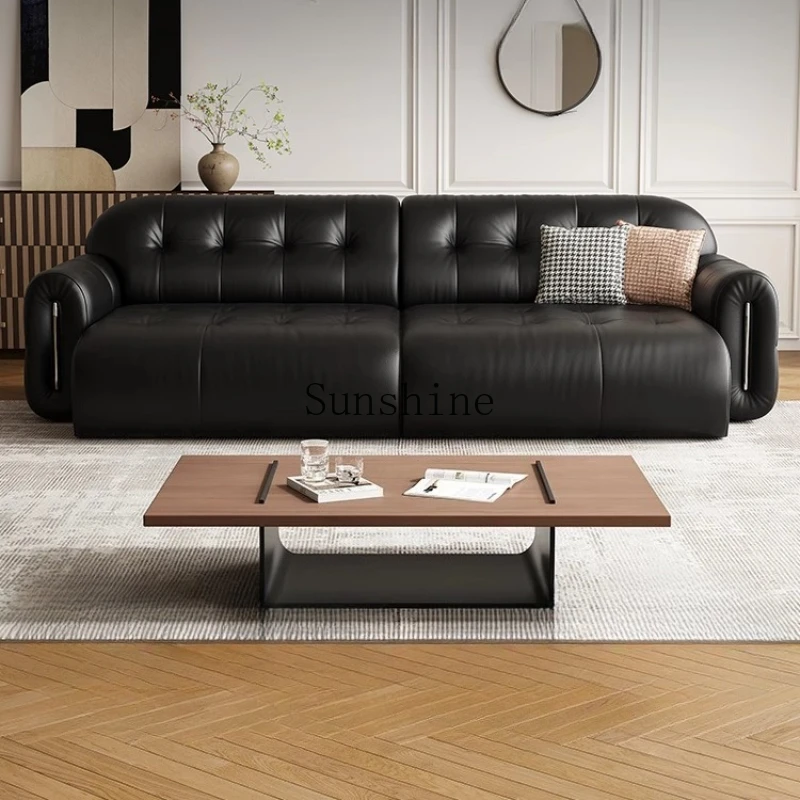 Black leather French retro style straight push electric sofa zero against the wall simple and modern
Black leather French retro style straight push electric sofa zero against the wall simple and modern