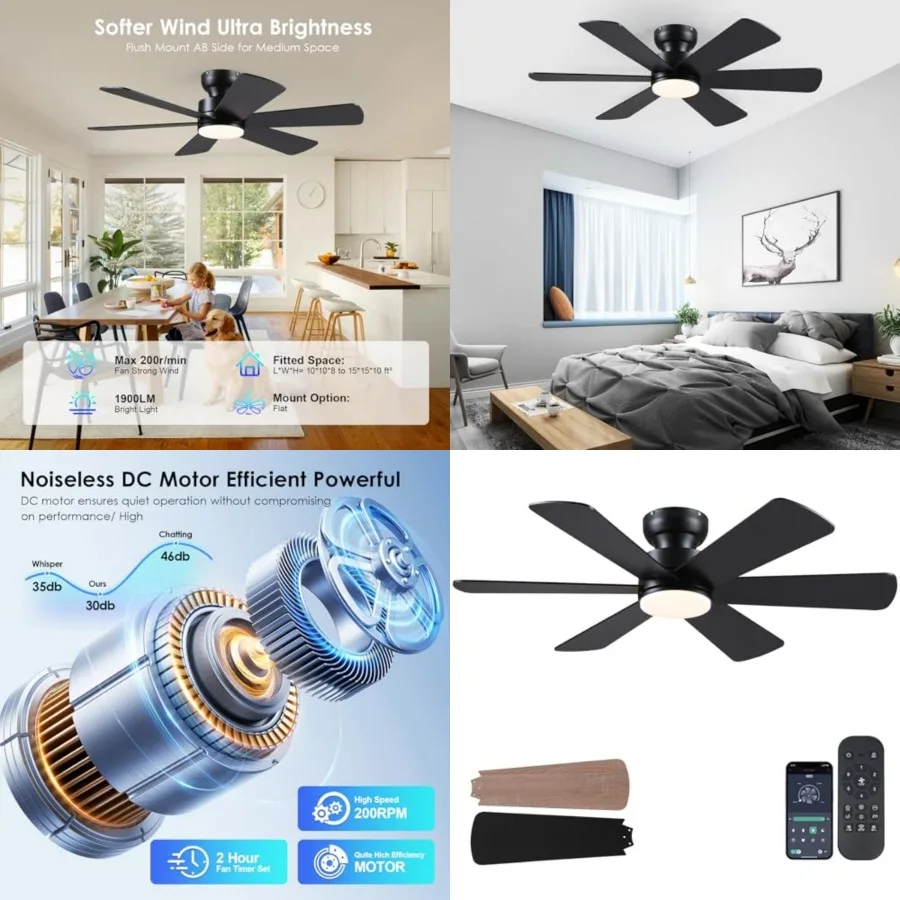 Ceiling Fans with Lights, Ceiling Fan with Remote APP, Dual-Sided Modern/Rustic 6 Blades, Reversible, 3CCT, Flush Mount Low Pro
Ceiling Fans with Lights, Ceiling Fan with Remote APP, Dual-Sided Modern/Rustic 6 Blades, Reversible, 3CCT, Flush Mount Low Pro