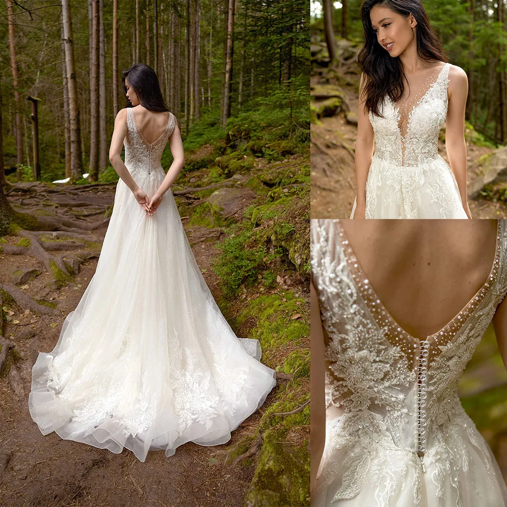 Tailored A Line Wedding Gowns V-Neck Spaghetti Strap Button Elegant Vestido De Noiva Customized Dresses For Bride Sweep Train
Tailored A Line Wedding Gowns V-Neck Spaghetti Strap Button Elegant Vestido De Noiva Customized Dresses For Bride Sweep Train