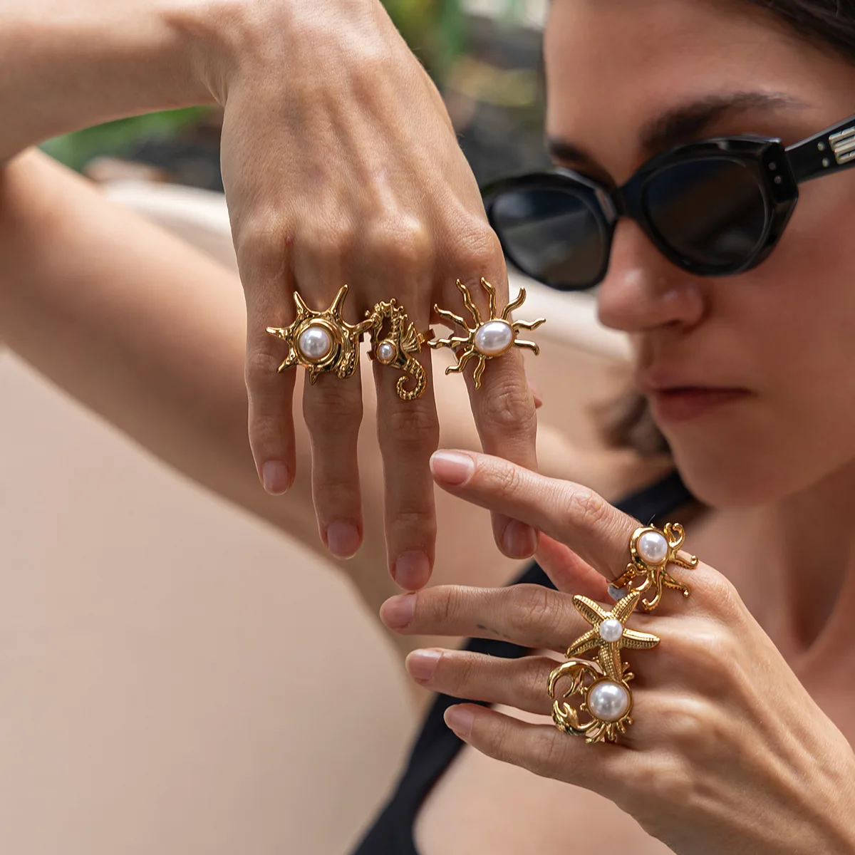 New Trend Waterproof Stainless Steel Gold Plated Adjustable Opening Rings Women Summer Starfish Conch Sea Horse Crab Rings Gift
New Trend Waterproof Stainless Steel Gold Plated Adjustable Opening Rings Women Summer Starfish Conch Sea Horse Crab Rings Gift