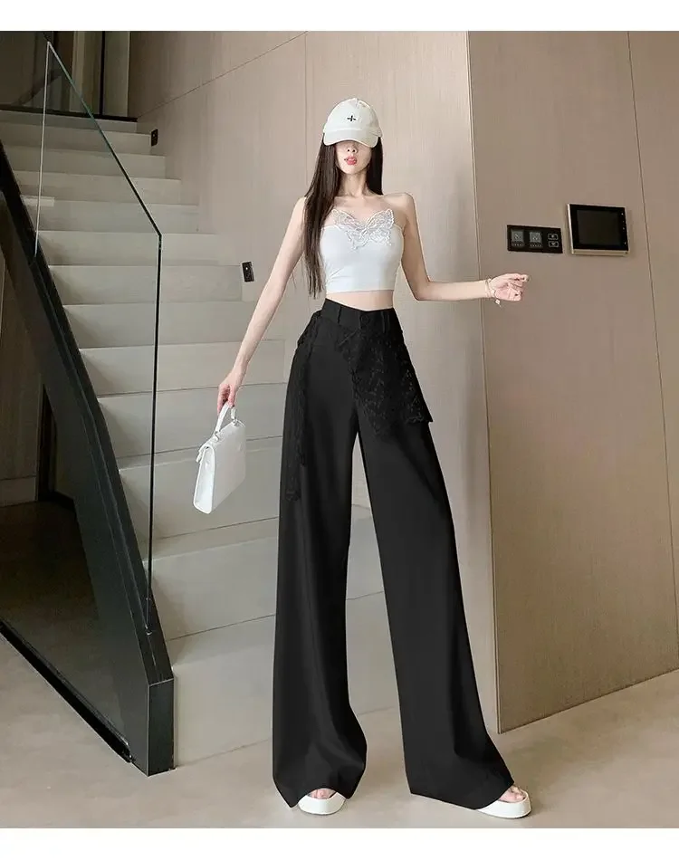 High Waist Slimming Loose Straight Taper Trousers Lace Trimmed Palazzo Pants For Women Spring Summer
High Waist Slimming Loose Straight Taper Trousers Lace Trimmed Palazzo Pants For Women Spring Summer