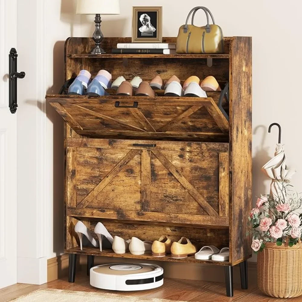 Shoe Storage Cabinet for Entryway, Slim Shoe Organizer with Two Flip Drawers, Narrow Shoe Rack Cabinet with Wood Legs
Shoe Storage Cabinet for Entryway, Slim Shoe Organizer with Two Flip Drawers, Narrow Shoe Rack Cabinet with Wood Legs