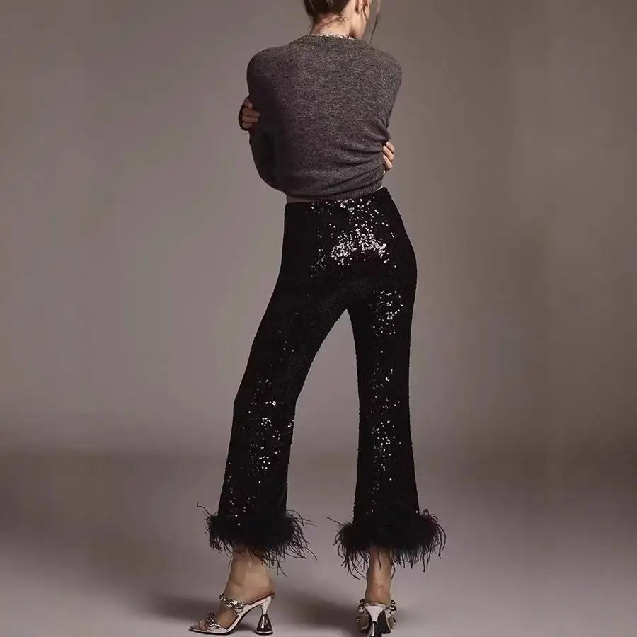 Low Waist Women's Slim Fit Pants Glitter Long Trousers Fashionable Frayed Decorated Club Pants Casual Pants for Women
Low Waist Women's Slim Fit Pants Glitter Long Trousers Fashionable Frayed Decorated Club Pants Casual Pants for Women