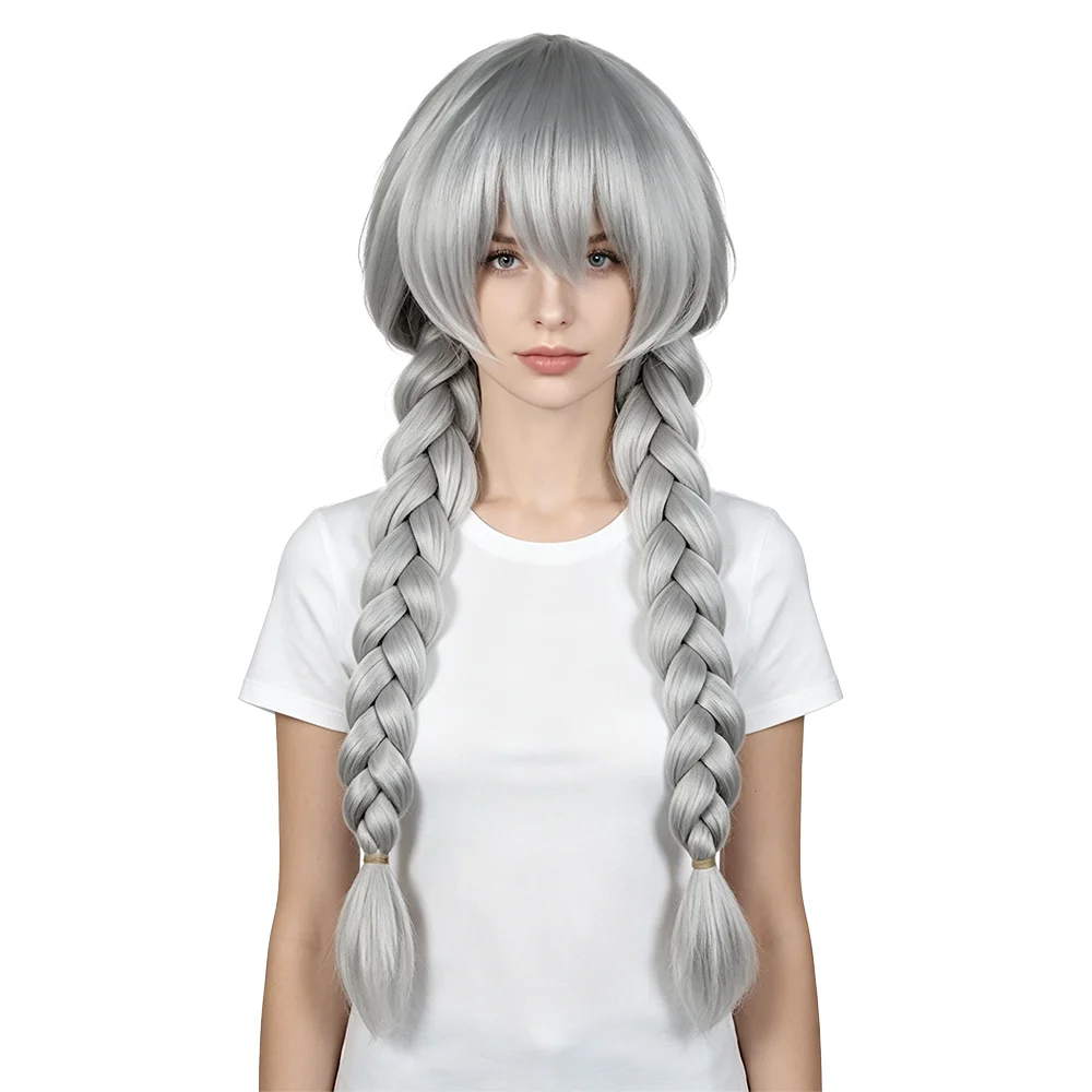 80cm Silver Gray Double Braids Cosplay Wig Bangs Long Braid Heat Resistant Synthetic Anime Wig For Women Halloween Daily Party
80cm Silver Gray Double Braids Cosplay Wig Bangs Long Braid Heat Resistant Synthetic Anime Wig For Women Halloween Daily Party