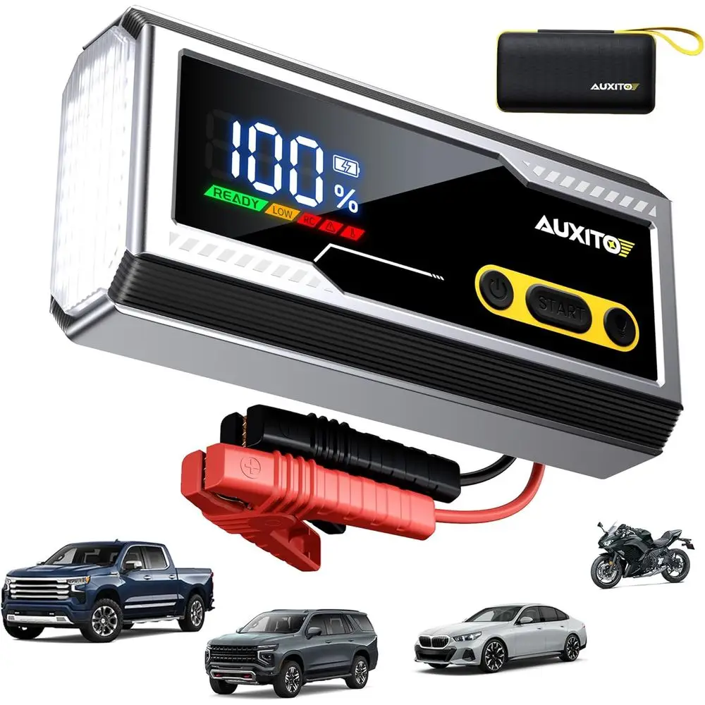 12V Portable Jump Starter Kit for Gas & 12L Engines with LED Display, 3-in-1 Flashlight, and Carrying Case
12V Portable Jump Starter Kit for Gas & 12L Engines with LED Display, 3-in-1 Flashlight, and Carrying Case