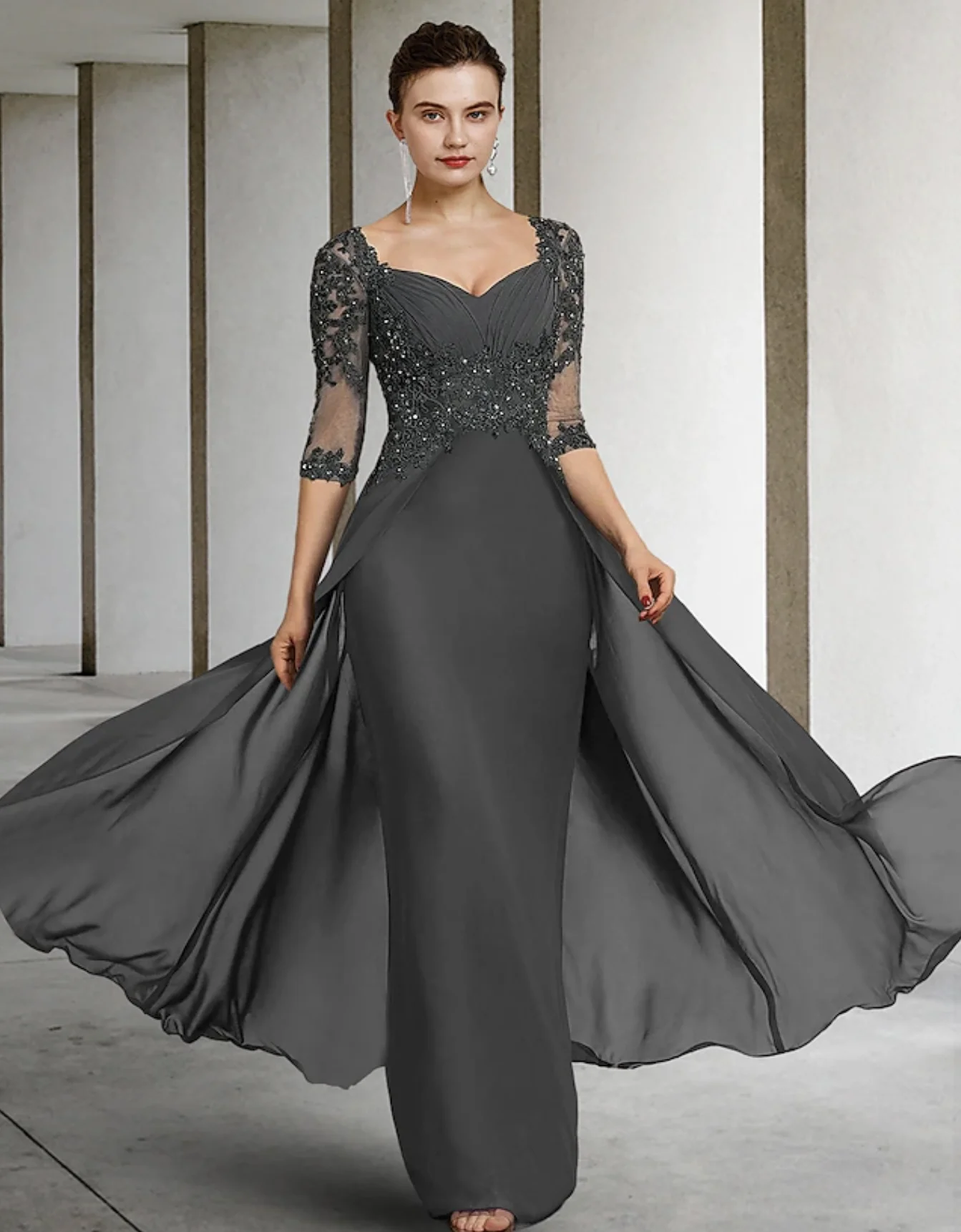 Mother of the Bride Dress Wedding Guest Party Elegant Square Neck Floor Length Chiffon Lace 3/4 Length Sleeve
Mother of the Bride Dress Wedding Guest Party Elegant Square Neck Floor Length Chiffon Lace 3/4 Length Sleeve