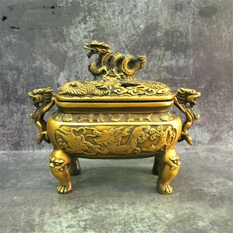 5.8" Vintage Decorated Brass Incense Burner Old Handwork Carved Dragon
5.8" Vintage Decorated Brass Incense Burner Old Handwork Carved Dragon