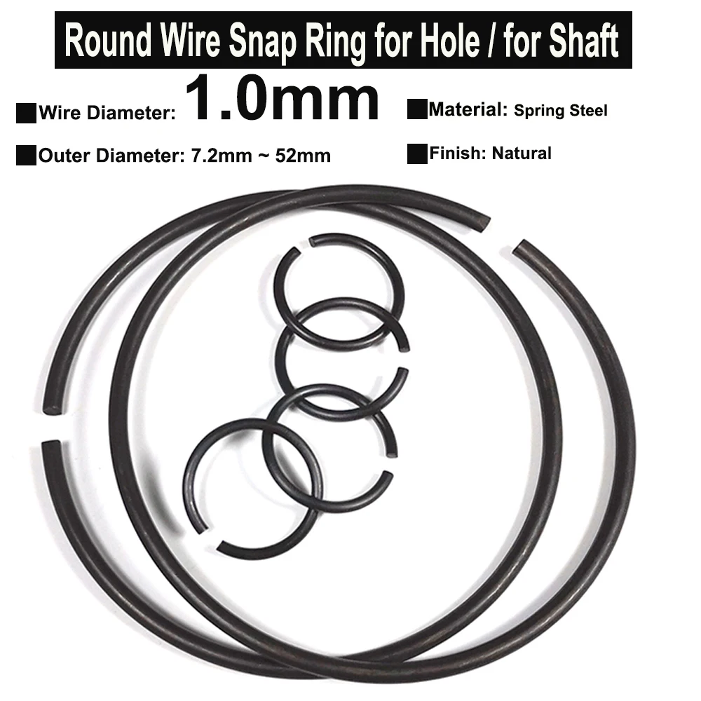 Yiqianyuan 10Pcs Spring Steel round Wire Snap Rings Diameter 1.0mm Hole Retainer Circlips for Shaft OD 7.2mm to 52mm
Yiqianyuan 10Pcs Spring Steel round Wire Snap Rings Diameter 1.0mm Hole Retainer Circlips for Shaft OD 7.2mm to 52mm