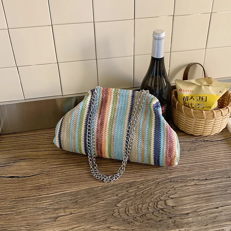 Boho Striped Knit Cloud Clutch Bag Women Soft Crochet Woven Crossbody Purse with Metal Chain Strap Casual Wristlet Evening Bag
Boho Striped Knit Cloud Clutch Bag Women Soft Crochet Woven Crossbody Purse with Metal Chain Strap Casual Wristlet Evening Bag