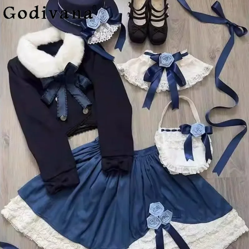 Winter New Japanese Lolita Design Outfits Women Bow Woolen Coat Princess Skirt Set Female High Street Princess Sweet Suits
Winter New Japanese Lolita Design Outfits Women Bow Woolen Coat Princess Skirt Set Female High Street Princess Sweet Suits