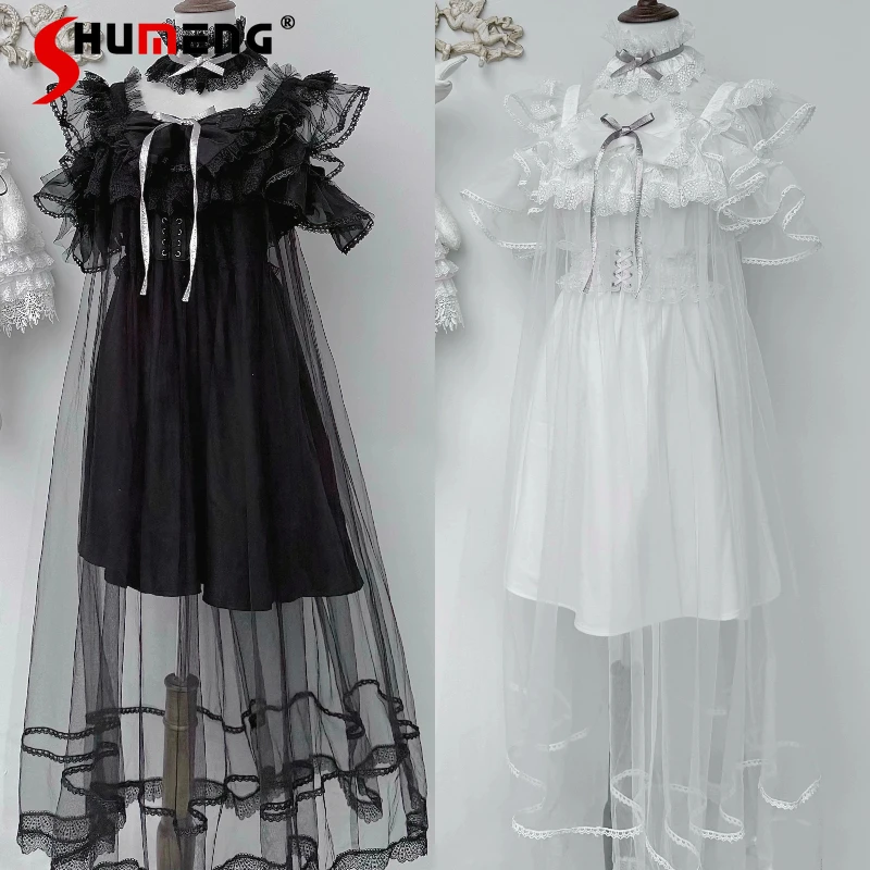 Japanese Gothic Lolita 2-Piece Dress Set Sheer Tulle Overlay Dress Strap Top Lace Trimmed Slip Elegant Dark Black Kawaii Clothes
Japanese Gothic Lolita 2-Piece Dress Set Sheer Tulle Overlay Dress Strap Top Lace Trimmed Slip Elegant Dark Black Kawaii Clothes